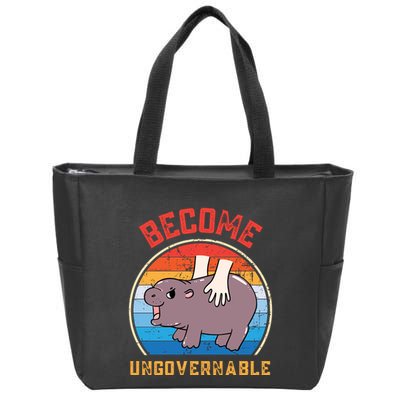 Become Ungovernable Funny Moo Deng Baby Hippo Zip Tote Bag