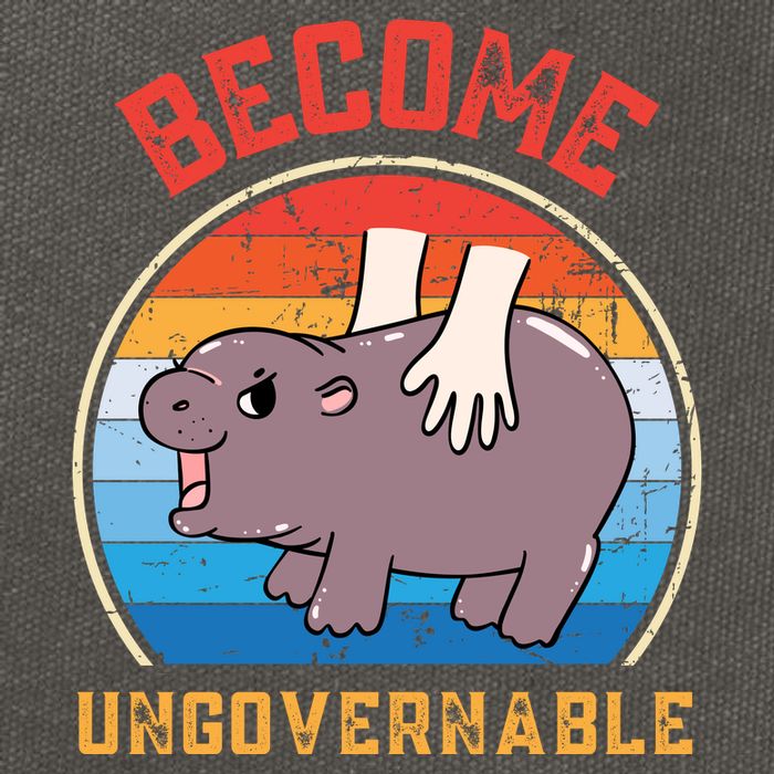 Become Ungovernable Funny Moo Deng Baby Hippo Cotton Canvas Backpack