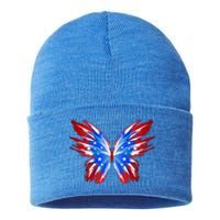 Butterfly Usa Flag Patriotic Cute 4th Of July Great Gift Sustainable Knit Beanie