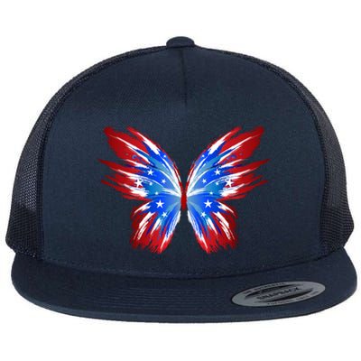 Butterfly Usa Flag Patriotic Cute 4th Of July Great Gift Flat Bill Trucker Hat