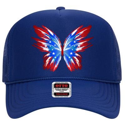 Butterfly Usa Flag Patriotic Cute 4th Of July Great Gift High Crown Mesh Back Trucker Hat