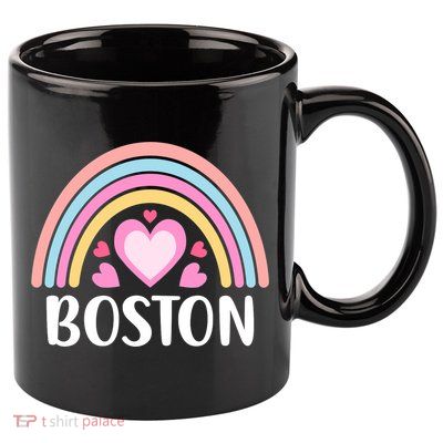 Boston USA for Wo Rainbow Hearts 11oz C Handle Ceramic Mug