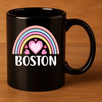 Boston USA for Wo Rainbow Hearts 11oz C Handle Ceramic Mug