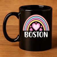 Boston USA for Wo Rainbow Hearts 11oz C Handle Ceramic Mug
