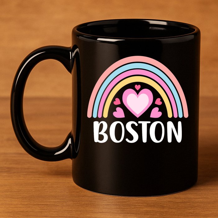 Boston USA for Wo Rainbow Hearts 11oz C Handle Ceramic Mug