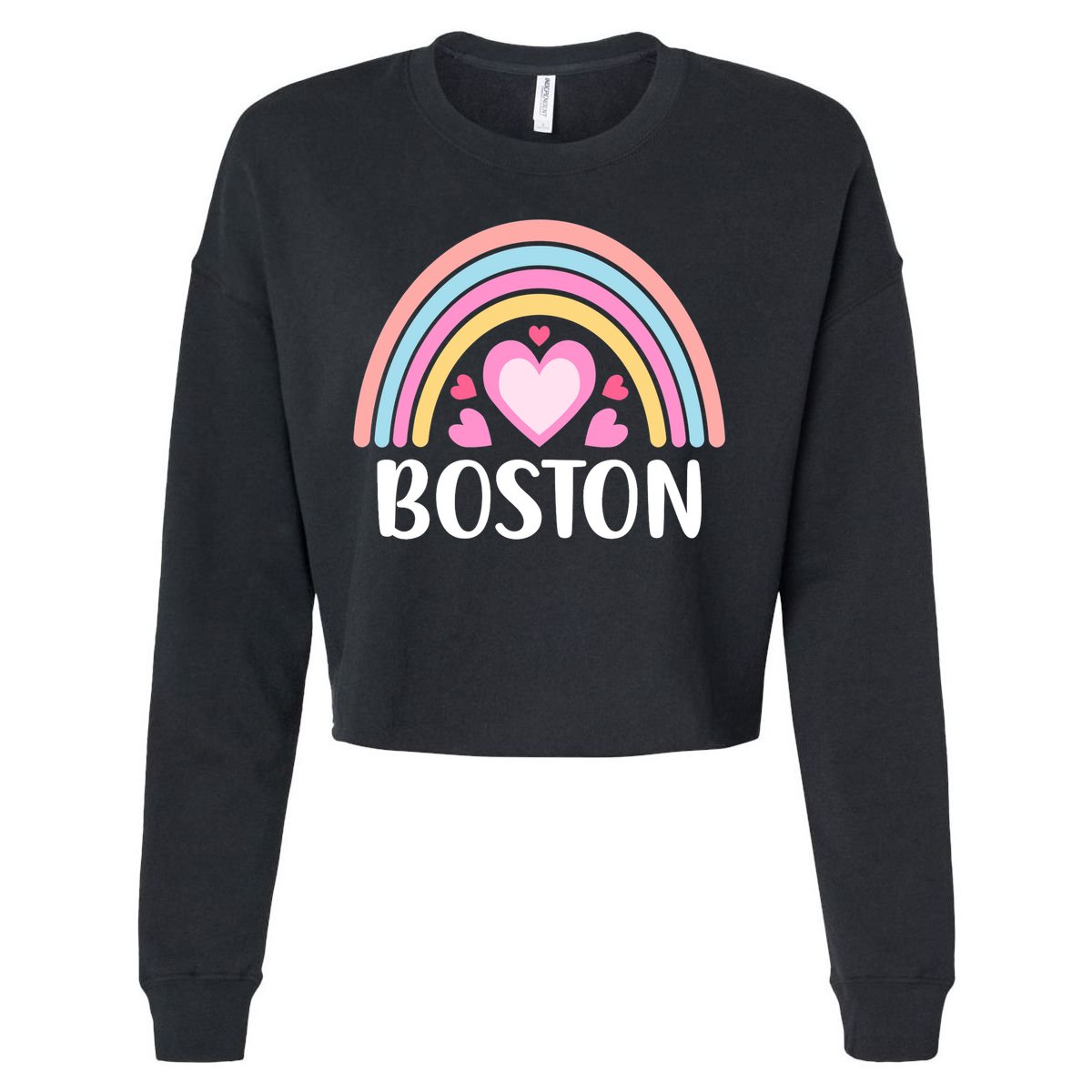 Boston USA for Wo Rainbow Hearts Cropped Pullover Crew