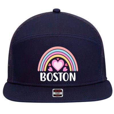 Boston USA for Wo Rainbow Hearts 7 Panel Mesh Trucker Snapback Hat