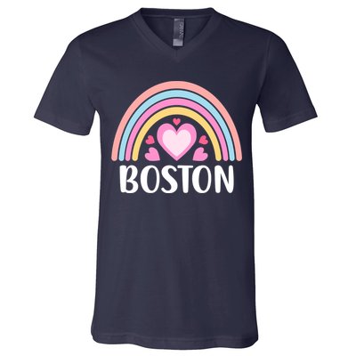 Boston USA for Wo Rainbow Hearts V-Neck T-Shirt