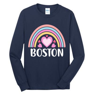 Boston USA for Wo Rainbow Hearts Tall Long Sleeve T-Shirt