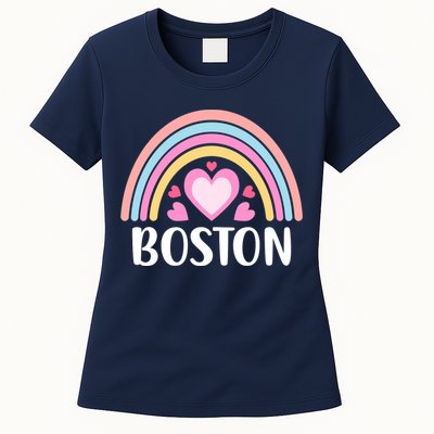 Boston USA for Wo Rainbow Hearts Womens T-Shirt