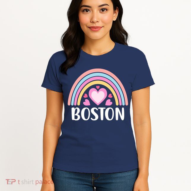 Boston USA for Wo Rainbow Hearts Womens T-Shirt
