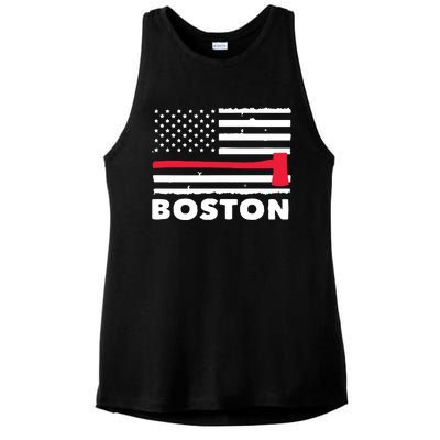 Boston US Flag Pocket Firefighter Thin Red Line Fireman Gift Ladies PosiCharge Tri-Blend Wicking Tank