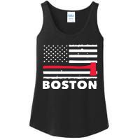 Boston US Flag Pocket Firefighter Thin Red Line Fireman Gift Ladies Essential Tank