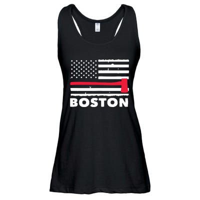 Boston US Flag Pocket Firefighter Thin Red Line Fireman Gift Ladies Essential Flowy Tank