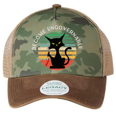 Become Ungovernable Funny Anarchy Cat Vintage Sunset Legacy Tie Dye Trucker Hat