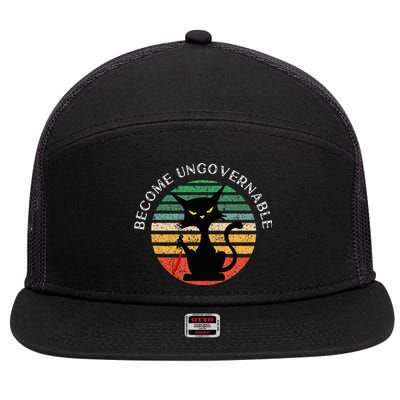 Become Ungovernable Funny Anarchy Cat Vintage Sunset 7 Panel Mesh Trucker Snapback Hat