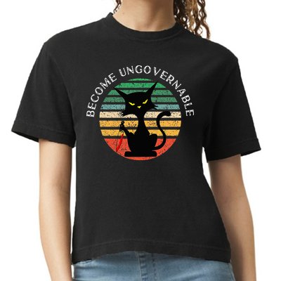 Become Ungovernable Funny Anarchy Cat Vintage Sunset Comfort Colors Boxy T-Shirt