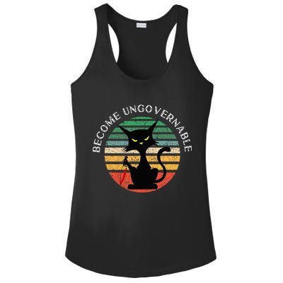 Become Ungovernable Funny Anarchy Cat Vintage Sunset Ladies PosiCharge Competitor Racerback Tank