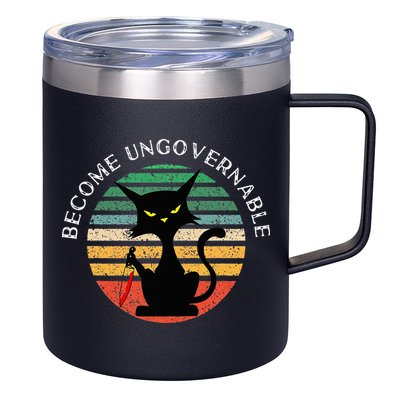 Become Ungovernable Funny Anarchy Cat Vintage Sunset 12oz Stainless Steel Coffee Mug