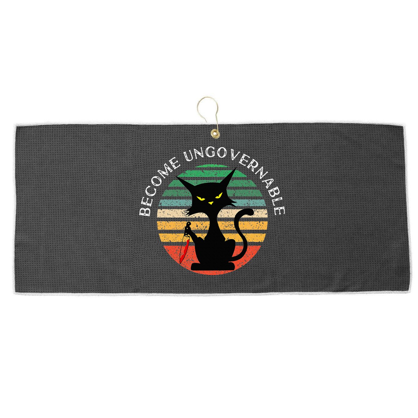 Become Ungovernable Funny Anarchy Cat Vintage Sunset Large Microfiber Waffle Golf Towel