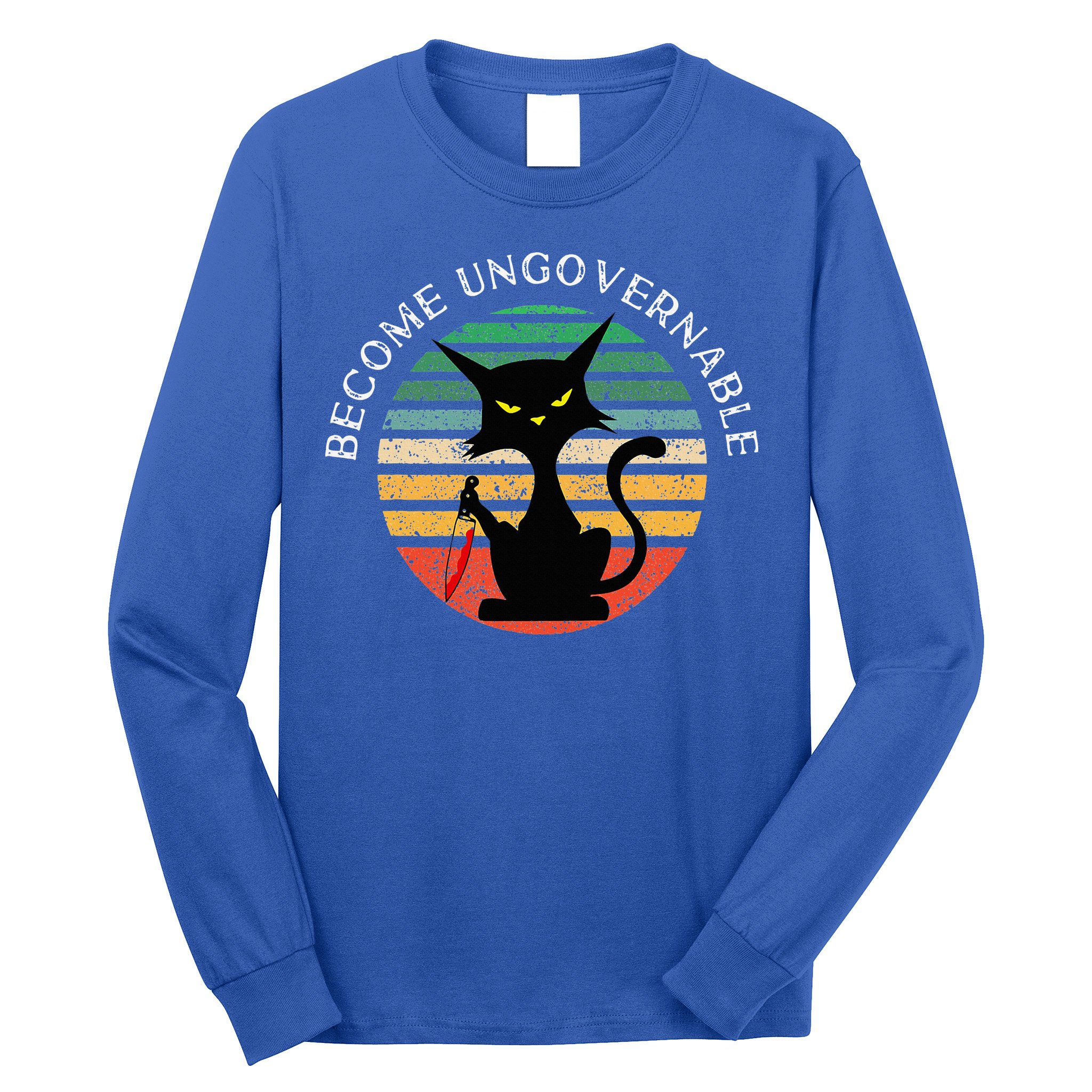 Become Ungovernable Funny Anarchy Cat Vintage Sunset Long Sleeve Shirt