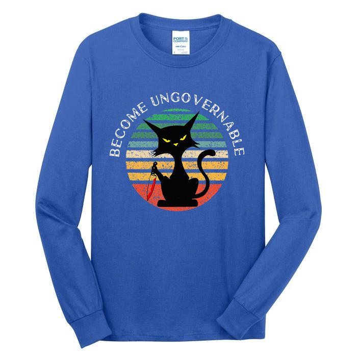 Become Ungovernable Funny Anarchy Cat Vintage Sunset Tall Long Sleeve T-Shirt