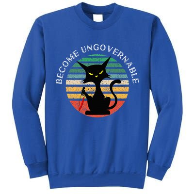 Become Ungovernable Funny Anarchy Cat Vintage Sunset Tall Sweatshirt