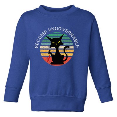 Become Ungovernable Funny Anarchy Cat Vintage Sunset Toddler Sweatshirt