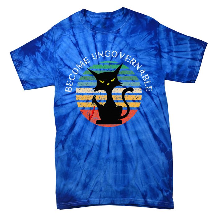 Become Ungovernable Funny Anarchy Cat Vintage Sunset Tie-Dye T-Shirt