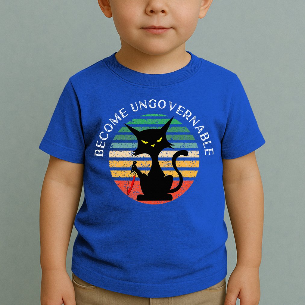 Become Ungovernable Funny Anarchy Cat Vintage Sunset Toddler T-Shirt