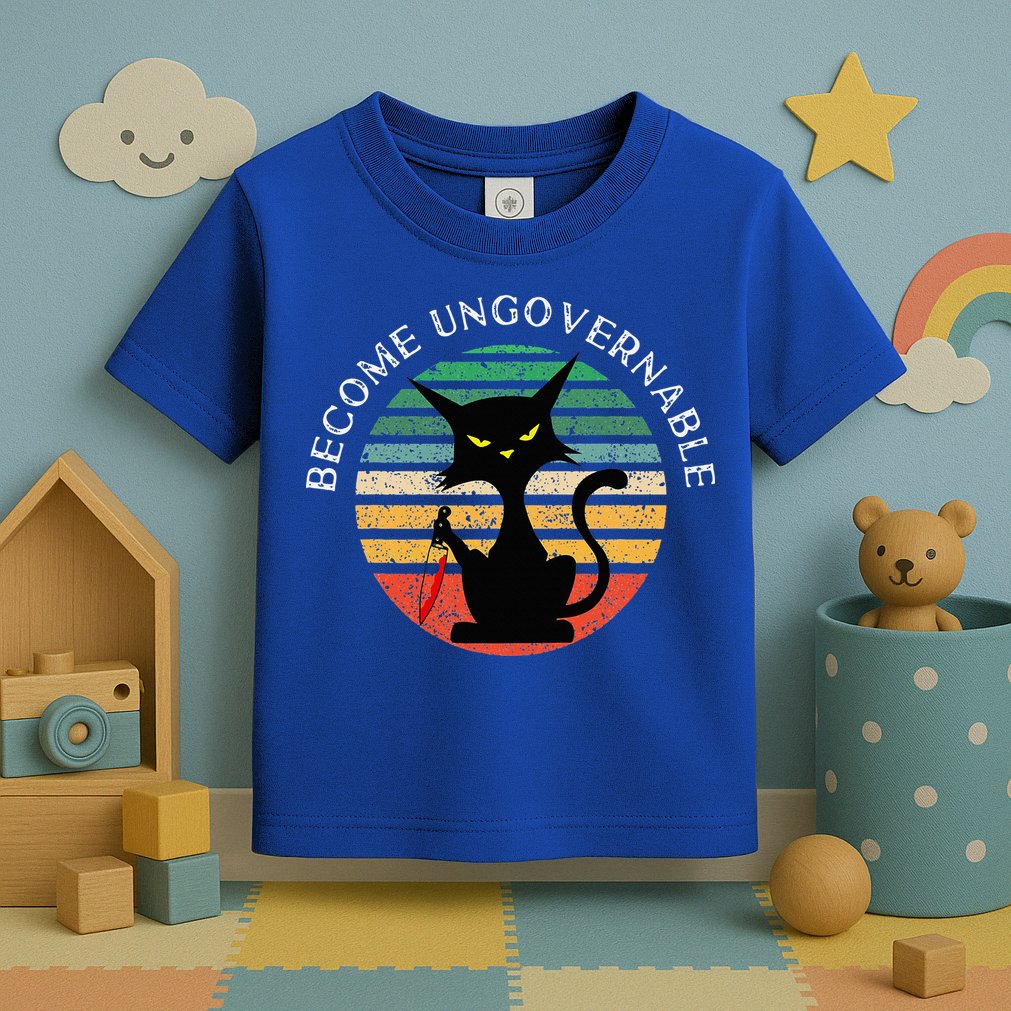 Become Ungovernable Funny Anarchy Cat Vintage Sunset Toddler T-Shirt