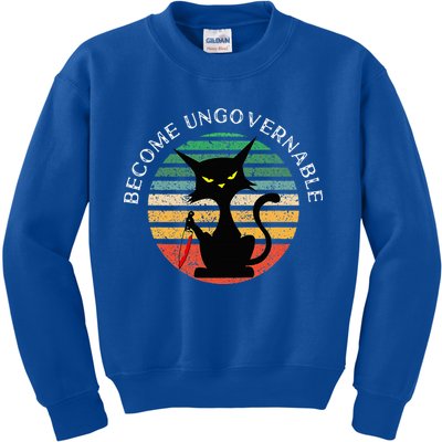Become Ungovernable Funny Anarchy Cat Vintage Sunset Kids Sweatshirt