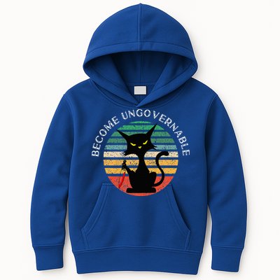 Become Ungovernable Funny Anarchy Cat Vintage Sunset Kids Hoodie