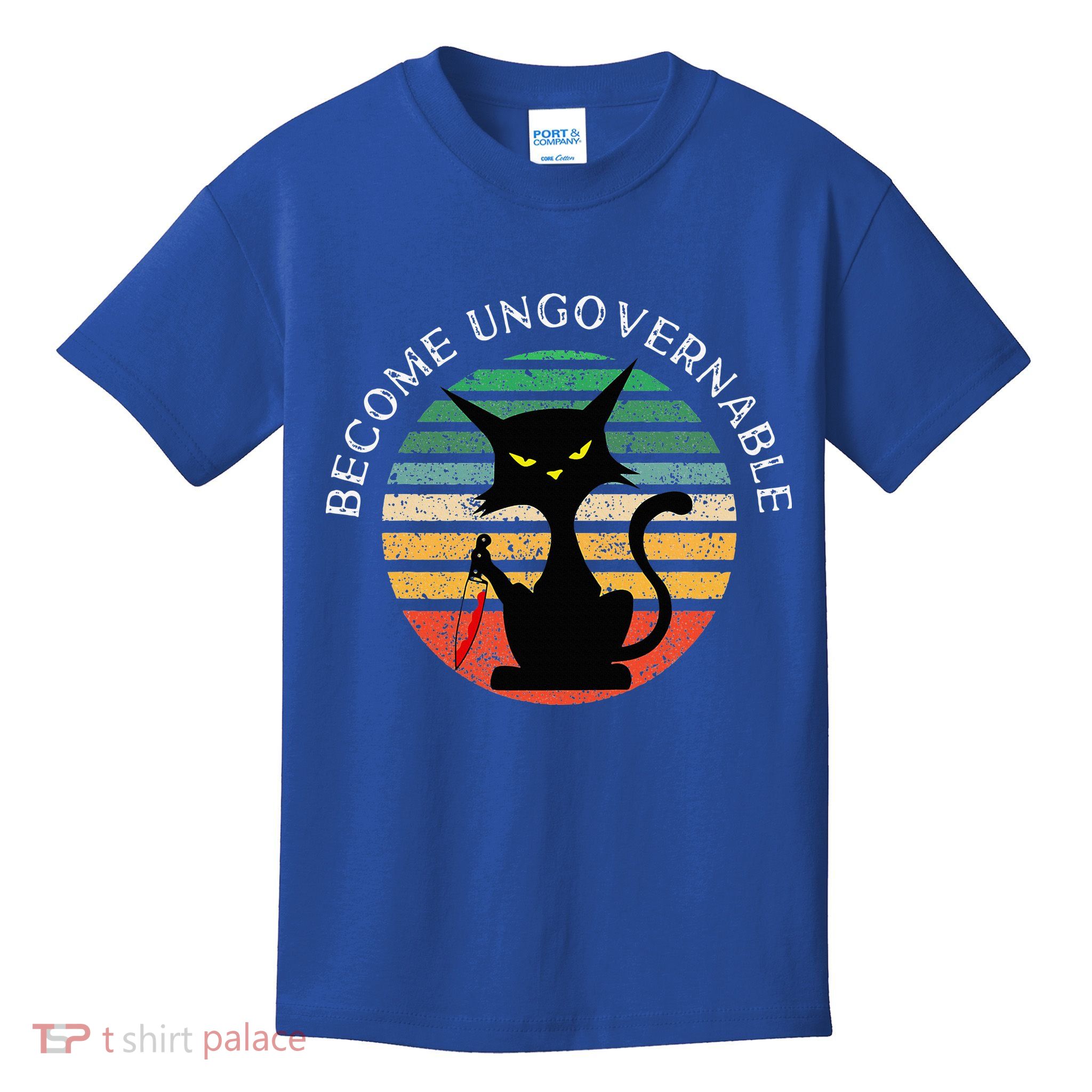 Become Ungovernable Funny Anarchy Cat Vintage Sunset Kids T-Shirt