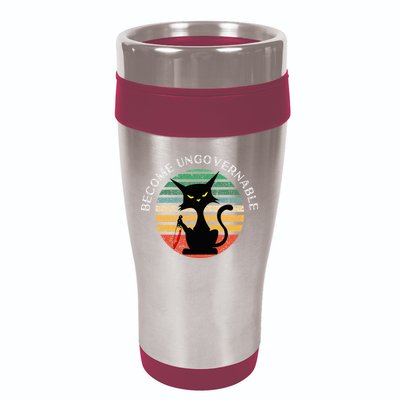Become Ungovernable Funny Anarchy Cat Vintage Sunset 16oz Travel Tumbler