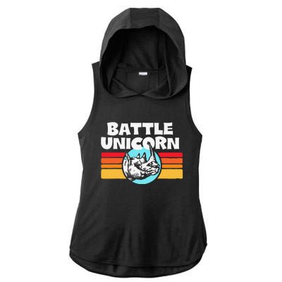 Battle Unicorn! Funny Retro 80s Rainbow Rhino Rhinoceros Ladies PosiCharge Tri-Blend Wicking Draft Hoodie Tank