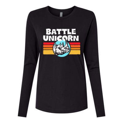 Battle Unicorn! Funny Retro 80s Rainbow Rhino Rhinoceros Womens Cotton Relaxed Long Sleeve T-Shirt