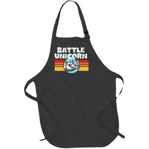 Battle Unicorn! Funny Retro 80s Rainbow Rhino Rhinoceros Full-Length Apron With Pockets