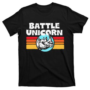 Battle Unicorn! Funny Retro 80s Rainbow Rhino Rhinoceros T-Shirt