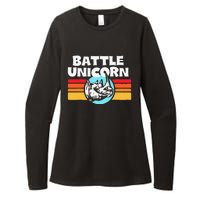 Battle Unicorn! Funny Retro 80s Rainbow Rhino Rhinoceros Womens CVC Long Sleeve Shirt