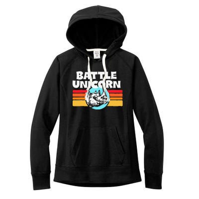 Battle Unicorn! Funny Retro 80s Rainbow Rhino Rhinoceros Women's Fleece Hoodie