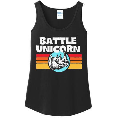 Battle Unicorn! Funny Retro 80s Rainbow Rhino Rhinoceros Ladies Essential Tank