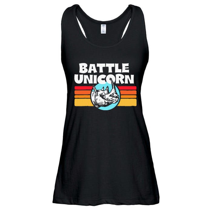 Battle Unicorn! Funny Retro 80s Rainbow Rhino Rhinoceros Ladies Essential Flowy Tank