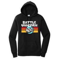 Battle Unicorn! Funny Retro 80s Rainbow Rhino Rhinoceros Women's Pullover Hoodie