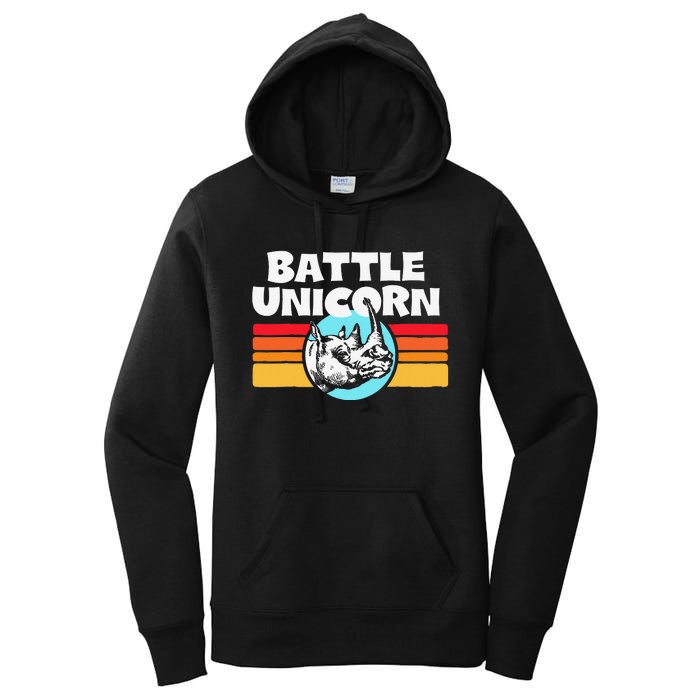 Battle Unicorn! Funny Retro 80s Rainbow Rhino Rhinoceros Women's Pullover Hoodie