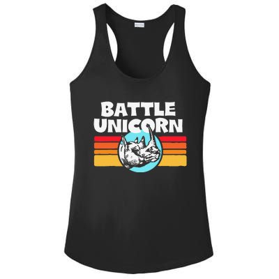 Battle Unicorn! Funny Retro 80s Rainbow Rhino Rhinoceros Ladies PosiCharge Competitor Racerback Tank