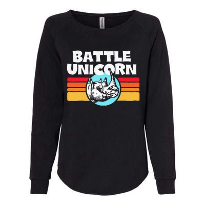 Battle Unicorn! Funny Retro 80s Rainbow Rhino Rhinoceros Womens California Wash Sweatshirt