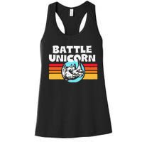 Battle Unicorn! Funny Retro 80s Rainbow Rhino Rhinoceros Women's Racerback Tank