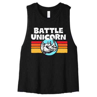 Battle Unicorn! Funny Retro 80s Rainbow Rhino Rhinoceros Women's Racerback Cropped Tank