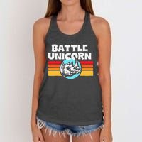 Battle Unicorn! Funny Retro 80s Rainbow Rhino Rhinoceros Women's Knotted Racerback Tank